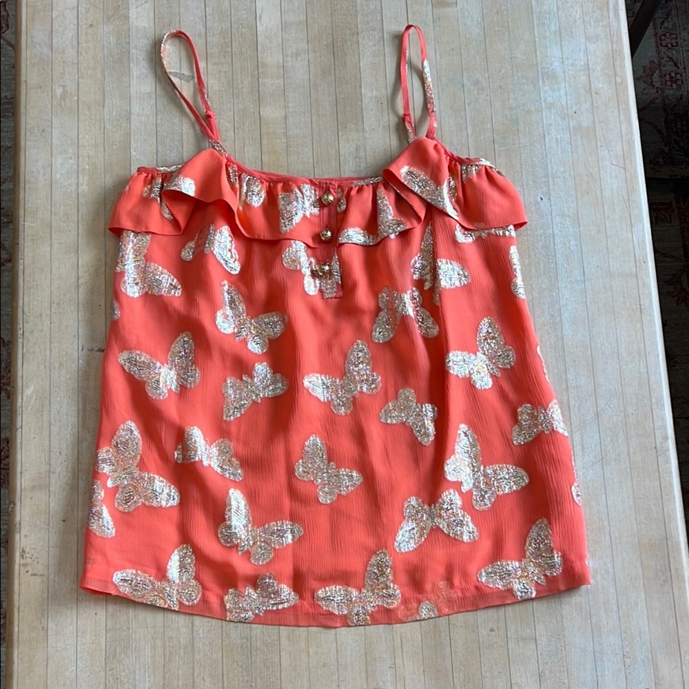 Coral Butterfly Print Women's Top